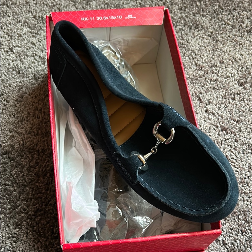 Navy Loafers with Silver Accent